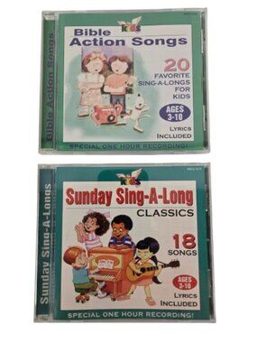Lot of 2 Kids CDs Bible Action Songs & Sunday Sing-A-Long Classics with Lyrics